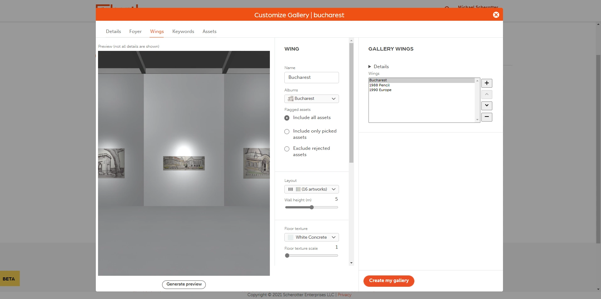 The gallery customizing dialog on Galeryst.com